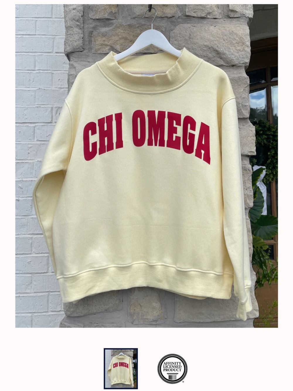 Chi Omega Cream Crewneck Sweatshirt with Red Lettering